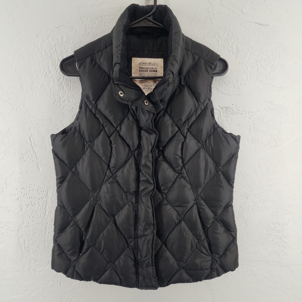 Eddie Bauer Medium | Womens Black Diamond Quilted Goose Down Puffer Vest